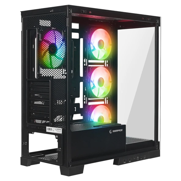 Rampage HYDRA V2 4*ARGB Fan+Hub Temperli Cam E-ATX Exclusive Siyah Oyuncu Kasası - 3