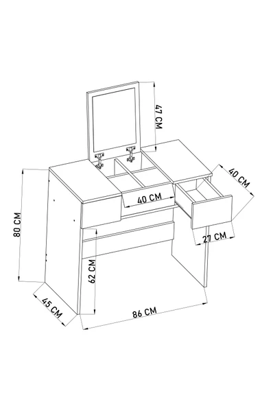 Anka Çekmeceli Aynalı Kapaklı Makyaj Masası Beyaz - 3