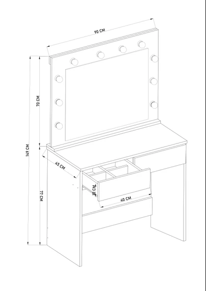 Sakura Işıklı Aynalı Çekmeceli Makyaj Masası - 10