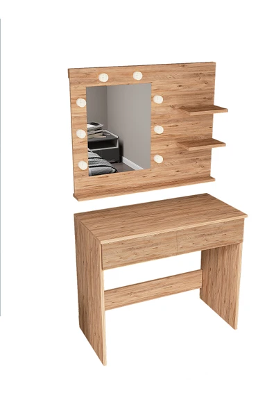 Tokyo Kulis Işıklı Aynalı Tabureli Çekmeceli Makyaj Masası - 8