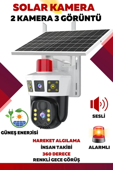 2 Kamera 3 Ekranlı 6 Mp Full HD Solar Kamera Güneş Enerjili Kamera-4G SimKartlı BSND1NUPTW