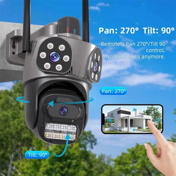 2 Kameralı 3 Ekranlı 6 MP Wifi Hareket Algılamalı Alarmlı Wifi Kamera Yapay Zeka Tak Çalıştır O96M2VQVRS - 4