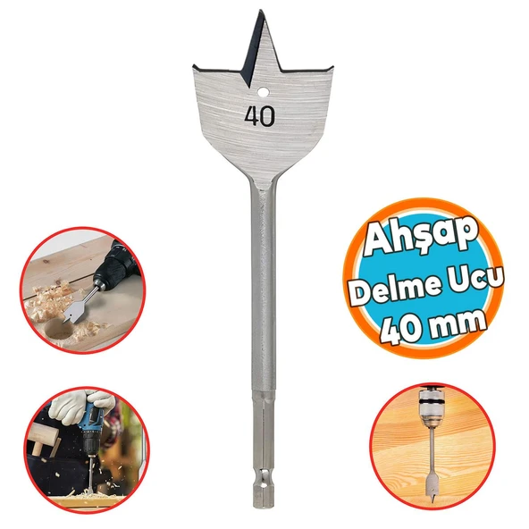Ahşap Delme Ucu Matkap Ucu Tahta Sunta Plastik Alçıpan Delme Ucu Bits Yaprak Uç 40 mm