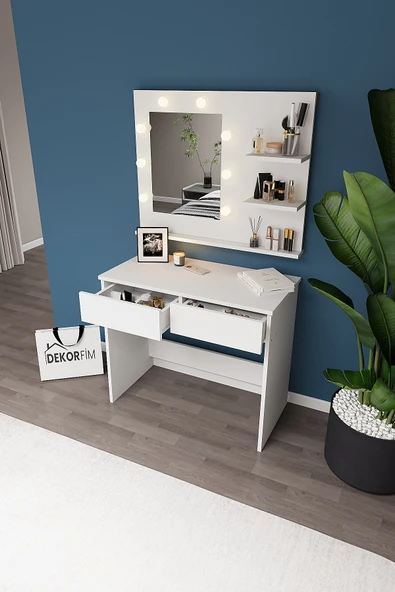 Tokyo Kulis Işıklı Aynalı Tabureli Çekmeceli Makyaj Masası