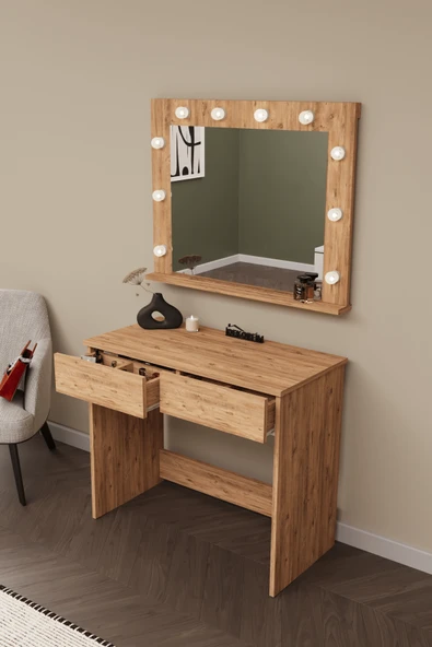 Sakura Işıklı Aynalı Çekmeceli Makyaj Masası - 6