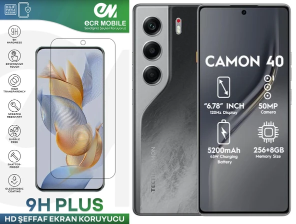 Tecno Camon 40  ile Uyumlu Şeffaf Esnek Nano Cam Ekran Koruyucu