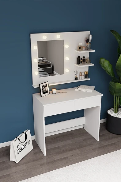 Tokyo Kulis Işıklı Aynalı Tabureli Çekmeceli Makyaj Masası - 2