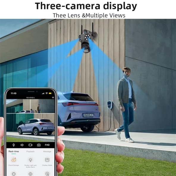 2 Kameralı 3 Ekranlı 6 MP Wifi Hareket Algılamalı Alarmlı Wifi Kamera Yapay Zeka Tak Çalıştır O96M2VQVRS - 5