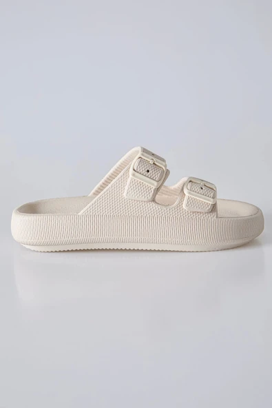 TOMMY LIFE Bej Yüksek Tabanlı Çift Tokalı Erkek Terlik -89302