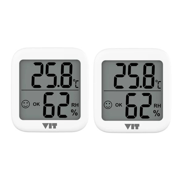 VIT 2'li İç Mekan Dijital Isı ve Nem Ölçer Beyaz Termometre WVT17-01