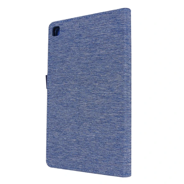 Samsung Galaxy Tab A 8.4 2020 Yatay Flip TPU Kumaş PU Deri Koruyucu Kılıf İsim Kartı Klipsli Koyu Mavi - 3