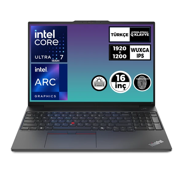 Lenovo ThinkPad E16 Gen 2 Ultra 7 155H 32GB 4TB SSD 16" WUXGA W11P Dizüstü Bilgisayar 21MA002UTX 024 ürün görseli 1