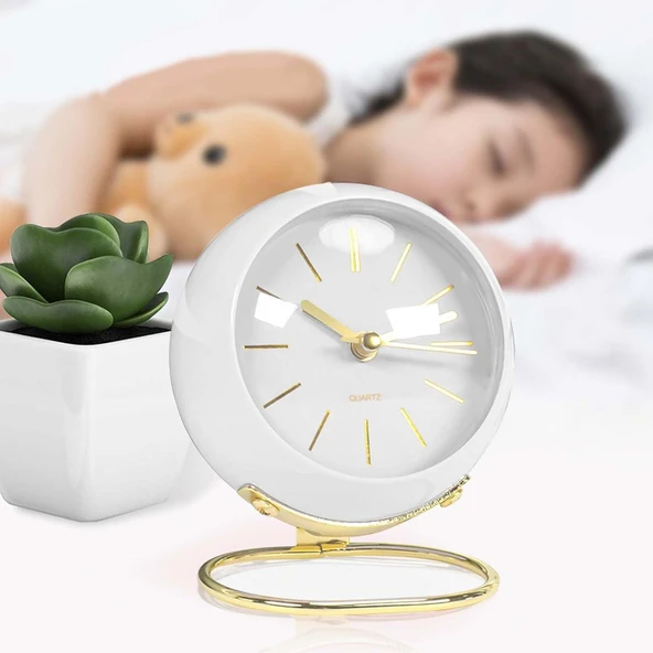 Valkyrie Akar Saniyeli Işıklı Metal Gold Dijital Masa Saati Alarmlı Beyaz - 5