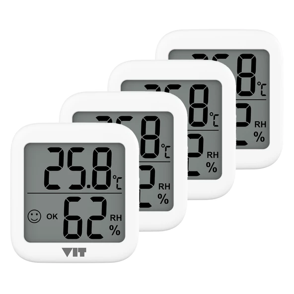 VIT 4'lü İç Mekan Dijital Isı ve Nem Ölçer Beyaz Termometre WVT17-03