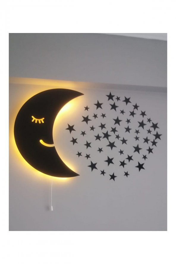 Bebek Odası Aydınlatması Siyah Aydede ve 50 yıldız sticker - 2
