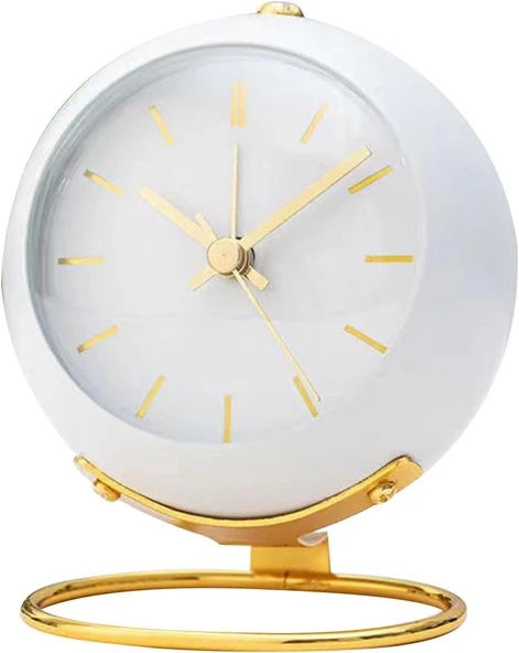 Valkyrie Akar Saniyeli Işıklı Metal Gold Dijital Masa Saati Alarmlı Beyaz - 2