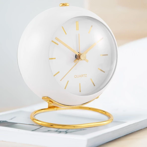 Valkyrie Akar Saniyeli Işıklı Metal Gold Dijital Masa Saati Alarmlı Beyaz - 8