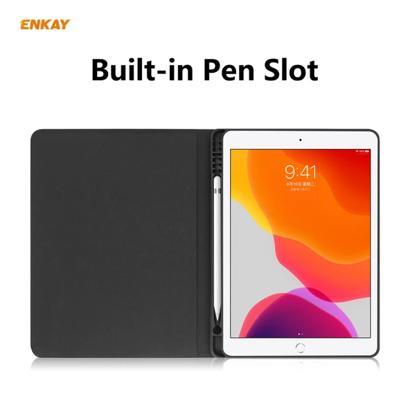 iPad 10.2 2019 2020 2021 Uyumlu ENKAY ENK 8023 İnek Desenli PU Deri TPU Akıllı Kılıf Kalem Bölmeli Siyah - 5