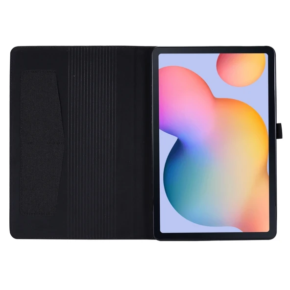 Samsung Galaxy Tab S6 Lite Yatay Flip TPU Kumaş PU Deri Koruyucu Kılıf Kartlık Siyah - 5