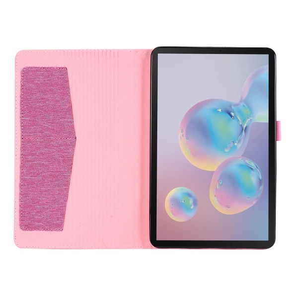 Samsung Galaxy Tab A 8.4 2020 Yatay Flip TPU Kumaş PU Deri Koruyucu Kılıf İsim Kartı Klipsli Gül Kurusu - 5