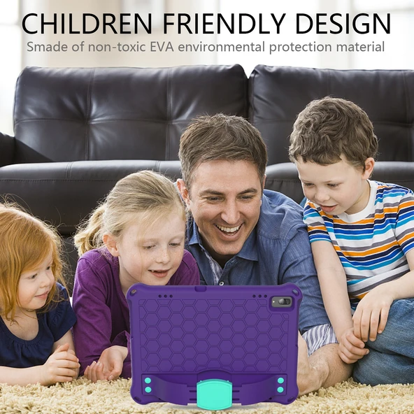 Lenovo Tab E10 TB X104F Uyumlu Petek Desenli EVA PC Malzeme Dört Köşe Düşmeye Karşı Koruyucu Kılıf Mor Aqua Renkli - 6