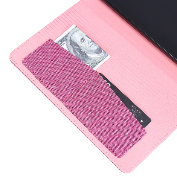Samsung Galaxy Tab A 8.4 2020 Yatay Flip TPU Kumaş PU Deri Koruyucu Kılıf İsim Kartı Klipsli Koyu Mavi - 8