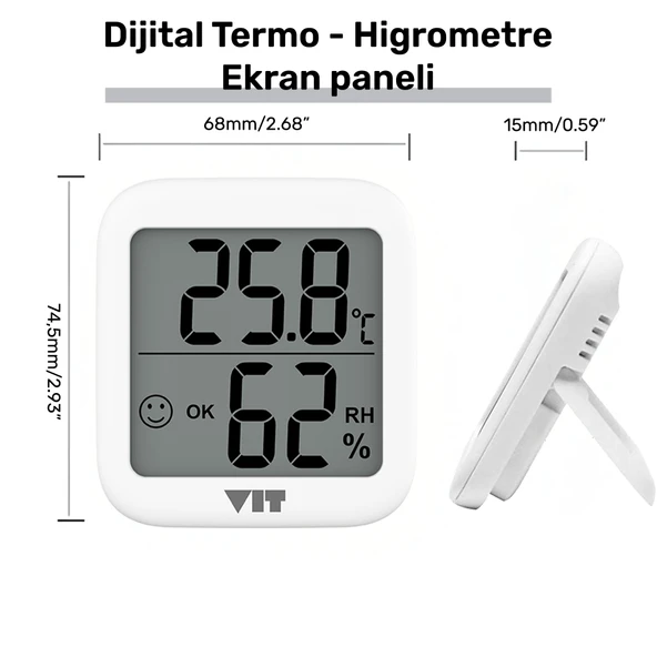 VIT 6'lı İç Mekan Dijital Isı ve Nem Ölçer Beyaz Termometre WVT17-04 - 5