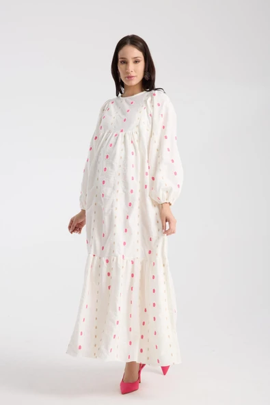 IŞŞIL 34548-Aplikeli Brode OverSize Hamile Giyim Elbise