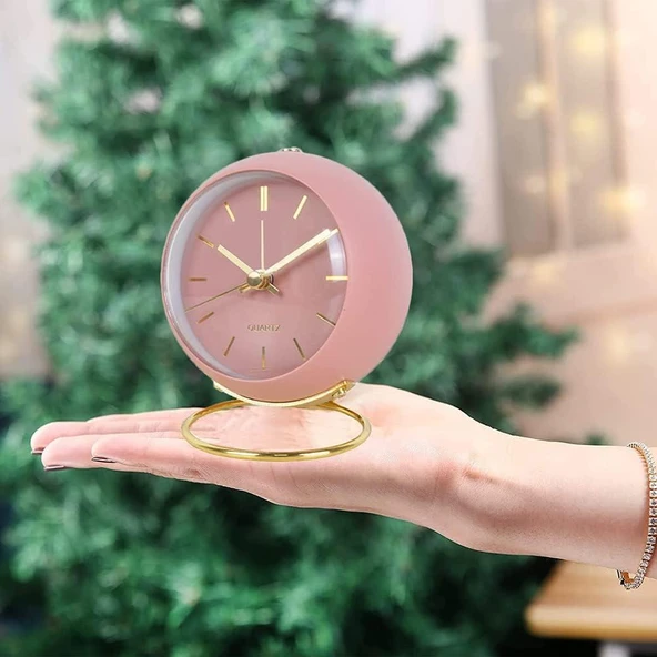 Valkyrie Akar Saniyeli Işıklı Metal Gold Dijital Masa Saati Alarmlı Pembe - 8