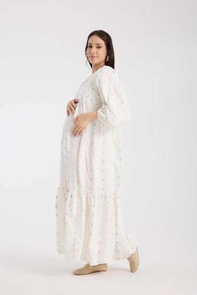 IŞŞIL 34548-Aplikeli Brode OverSize Hamile Giyim Elbise - 10