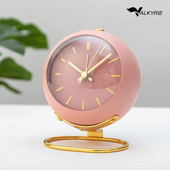 Valkyrie Akar Saniyeli Işıklı Metal Gold Dijital Masa Saati Alarmlı Pembe
