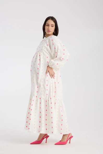 IŞŞIL 34548-Aplikeli Brode OverSize Hamile Giyim Elbise - 4