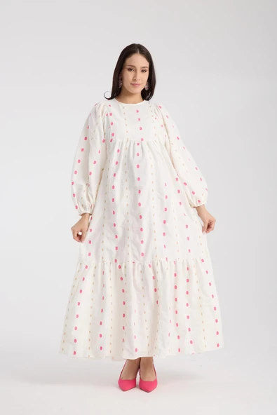 IŞŞIL 34548-Aplikeli Brode OverSize Hamile Giyim Elbise - 2