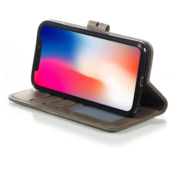 iPhone X XS Deri Kılıf Gri - 6