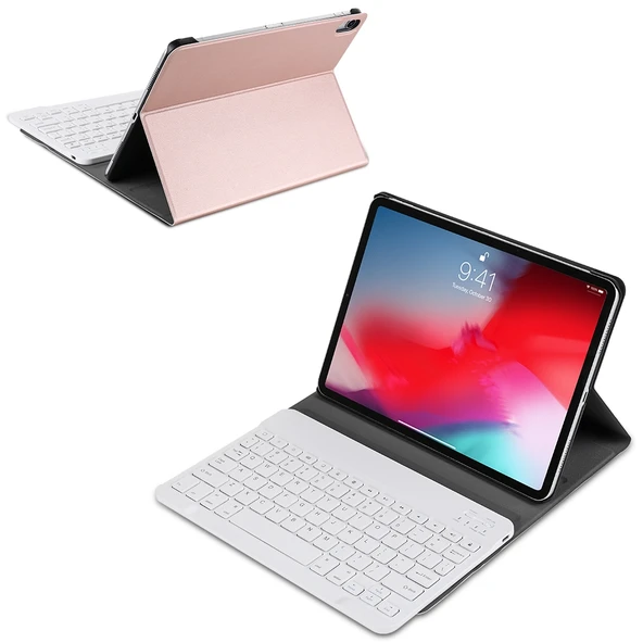A11 Bluetooth 3.0 Ultra İnce ABS Çıkarılabilir Bluetooth Klavye Deri Tablet Kılıfı iPad Air 4 Air 5 Pro 11 inç 2018 2020 2021 2022 Rose Gold - 5