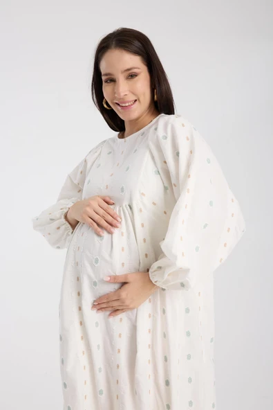 IŞŞIL 34548-Aplikeli Brode OverSize Hamile Giyim Elbise - 11