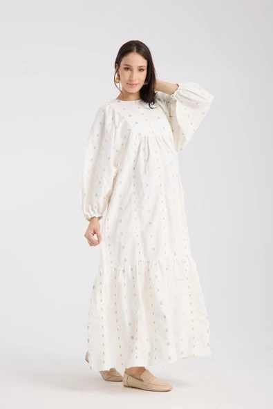 IŞŞIL 34548-Aplikeli Brode OverSize Hamile Giyim Elbise - 9