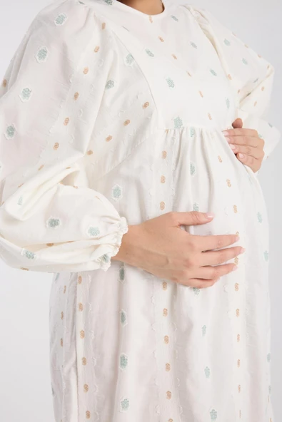 IŞŞIL 34548-Aplikeli Brode OverSize Hamile Giyim Elbise - 12