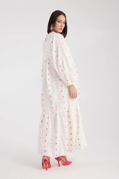 IŞŞIL 34548-Aplikeli Brode OverSize Hamile Giyim Elbise - 7