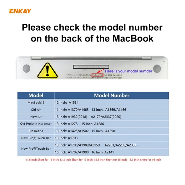 ENKAY 3 in 1 Kristal Laptop Koruyucu Kılıf Siyah MacBook Pro 16 inç A2141 Touch Bar - 9