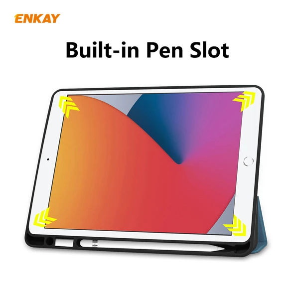 iPad 10.2 2019 2020 2021 Uyumlu ENKAY ENK 8016 PU Deri TPU Akıllı Kılıf Kalem Bölmeli Siyah Yeşil - 4