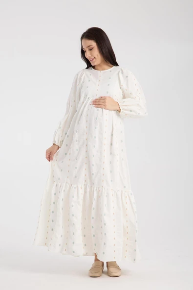 IŞŞIL 34548-Aplikeli Brode OverSize Hamile Giyim Elbise - 8