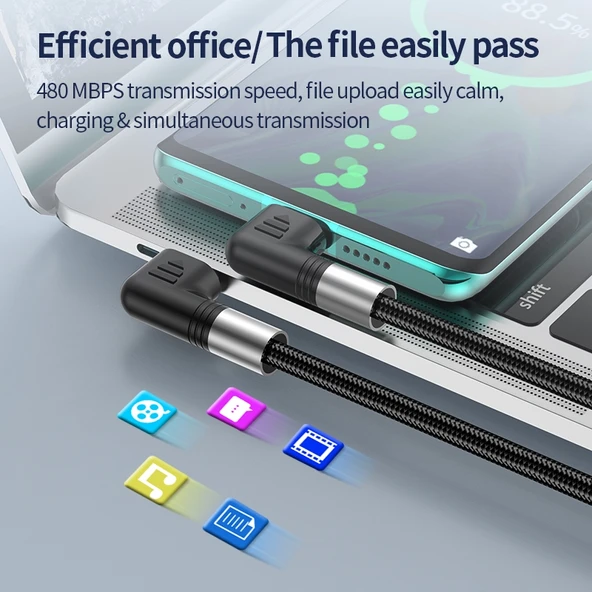 A9 100W USB C Tip C Cift Dirsekli Veri Kablosu 2 Metre - 7