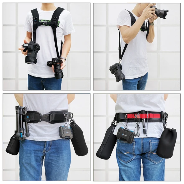 PULUZ 2'si 1 Arada Çok Fonksiyonlu Bel ve Çift Omuz Askısı Seti SLR DSLR Kameralar İçin - 7