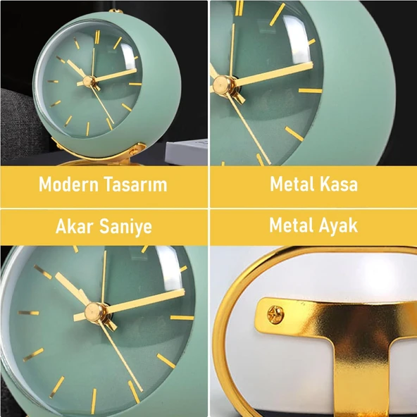 Valkyrie Akar Saniyeli Işıklı Metal Gold Dijital Masa Saati Alarmlı Yeşil - 7