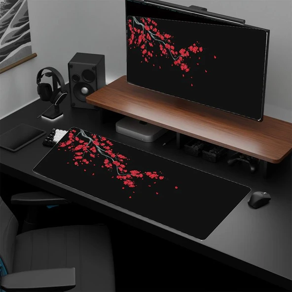 300x800x2mm Kiraz Çiçeği Desenli Kaymaz Kauçuk Mouse Pad - 6