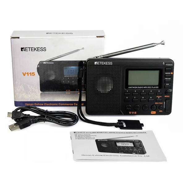 Retekess V115 Full Bant FM AM Taşınabilir Radyo MP3 Çalar Siyah - 7