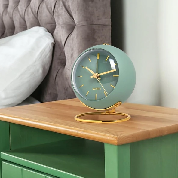 Valkyrie Akar Saniyeli Işıklı Metal Gold Dijital Masa Saati Alarmlı Yeşil - 3