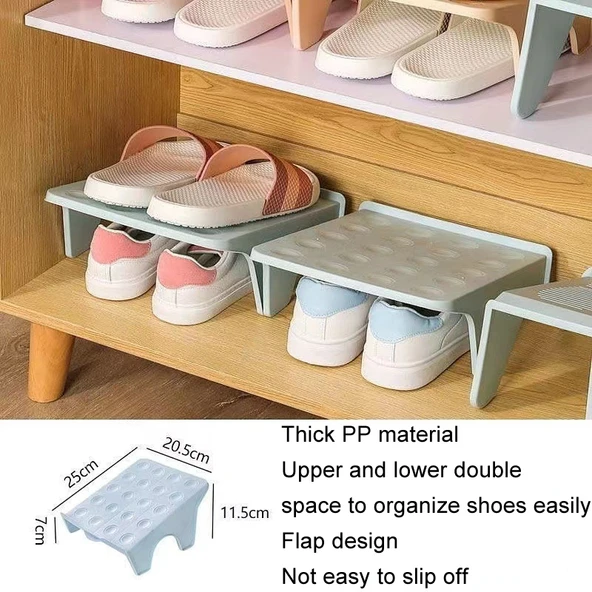 Ev Tipi Ayakkabı Rafı Çift Katlı Plastik Ayakkabı Düzenleyici Pembe - 5