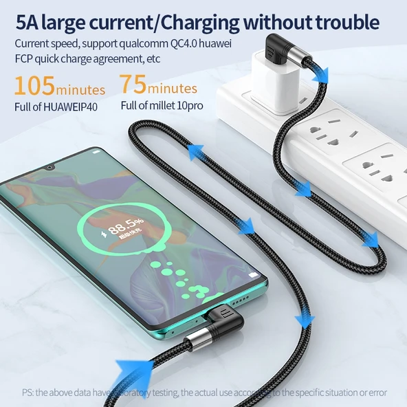 A9 100W USB C Tip C Cift Dirsekli Veri Kablosu 2 Metre - 6